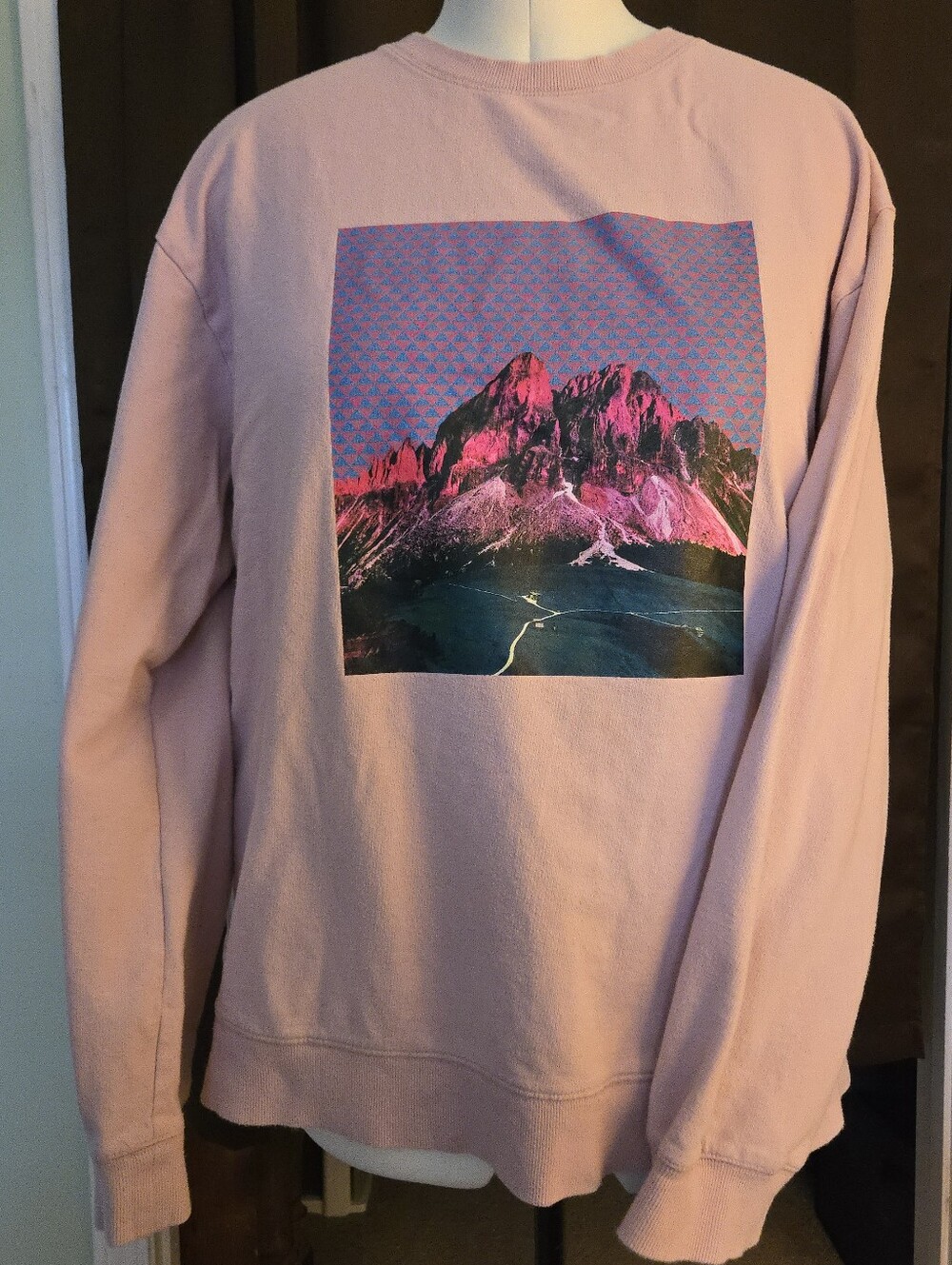 Original Use Men's Light Pink Crewneck Sweatshirt with Mountain Graphic
